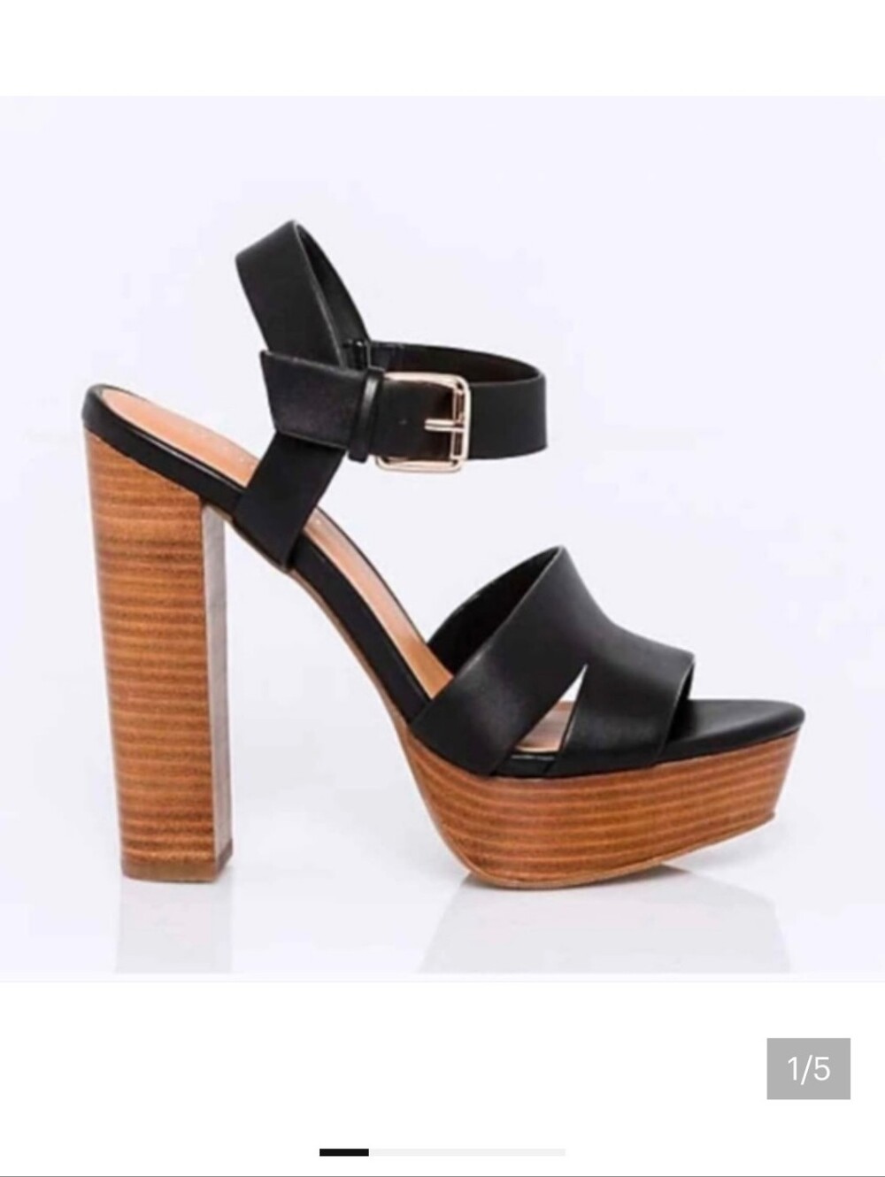 le chateau Black Leather Platform Sandals with Wood-Effect Heel